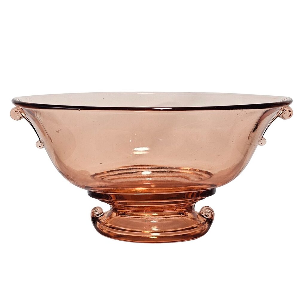 Imperial Glass Double Scroll Pink Bowl 10" vtg oval centerpiece